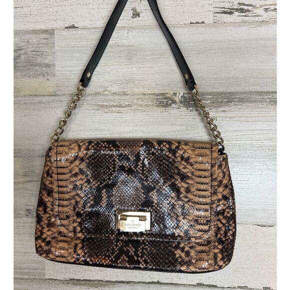 Kate Spade Snakeskin Leather Exotic Shoulder Bag Gold Chain Clip Closure Purse - Picture 1 of 7